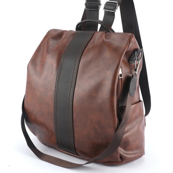 Luxe Brown Vegan leather Zipper Mini Back Pack - Picture 6 of 7